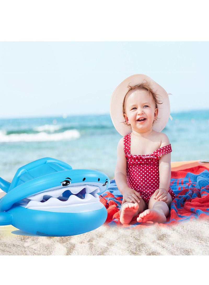 Baby Float Swimming Pool Toddler Floaties with Removable Inflatable Canopy Shark Infant Pool Float for Kids Aged 6-36 Months