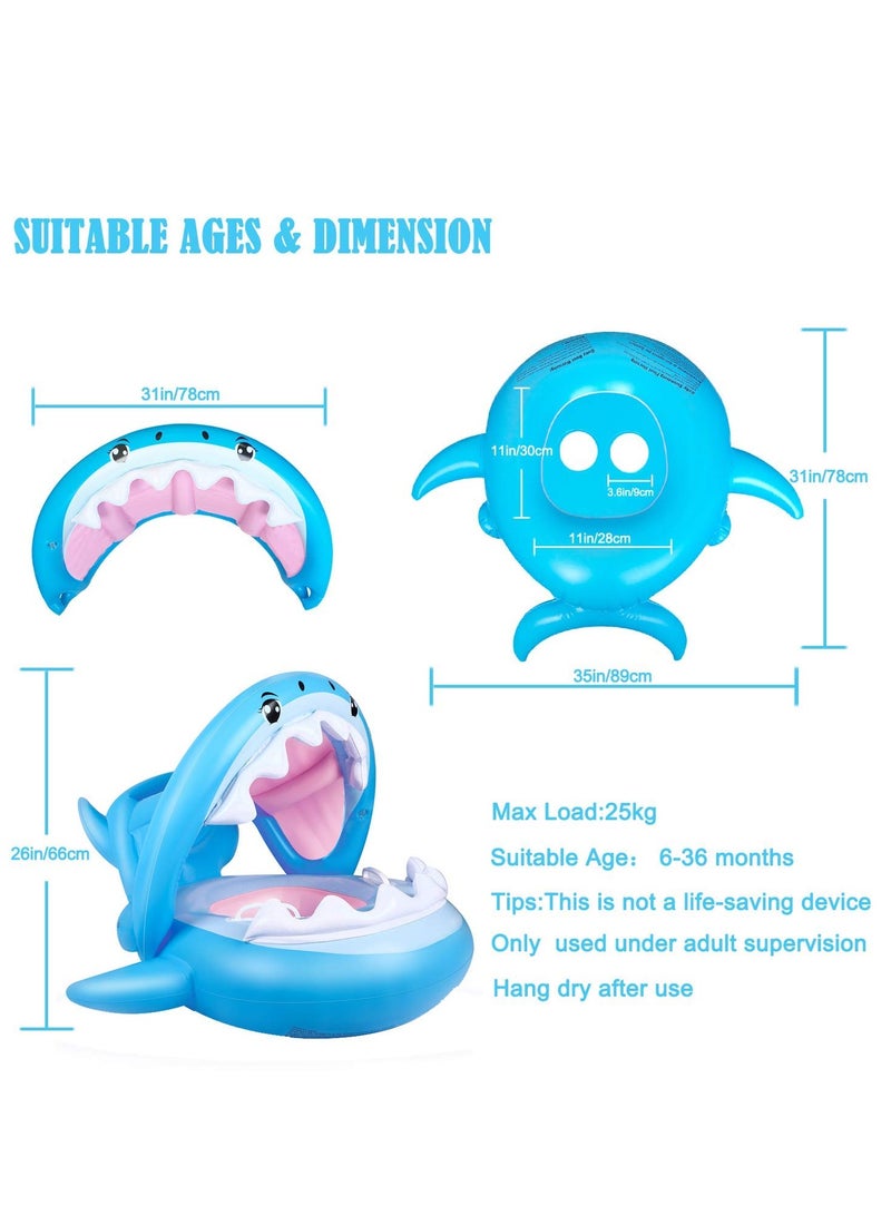 Baby Float Swimming Pool Toddler Floaties with Removable Inflatable Canopy Shark Infant Pool Float for Kids Aged 6-36 Months