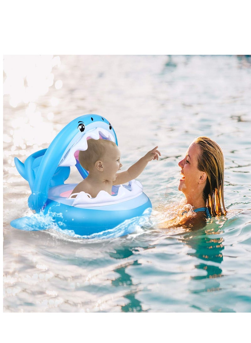 Baby Float Swimming Pool Toddler Floaties with Removable Inflatable Canopy Shark Infant Pool Float for Kids Aged 6-36 Months
