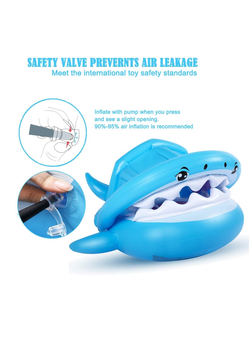 Baby Float Swimming Pool Toddler Floaties with Removable Inflatable Canopy Shark Infant Pool Float for Kids Aged 6-36 Months