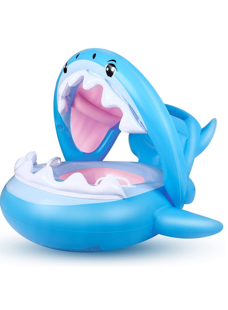 Baby Float Swimming Pool Toddler Floaties with Removable Inflatable Canopy Shark Infant Pool Float for Kids Aged 6-36 Months