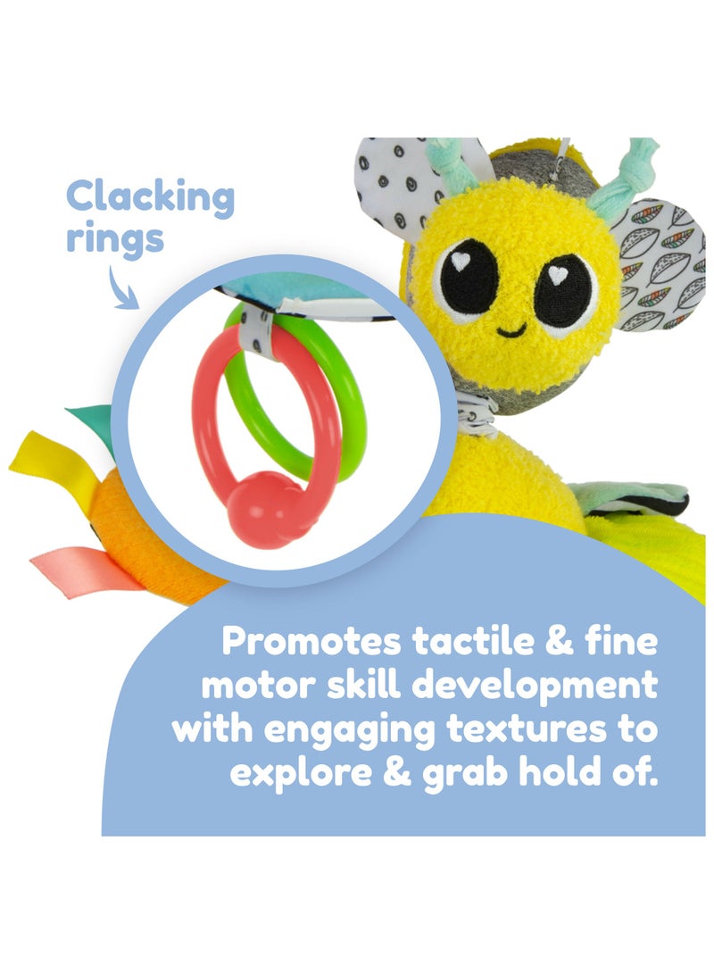 Buzzin' Bee Pram Toy: Vibrating Bumblebee with Pull-Flower Mechanism, Multi-Colored Sensory and Development Toy for Babies 0+ M, Ideal for On-the-Go Entertainment