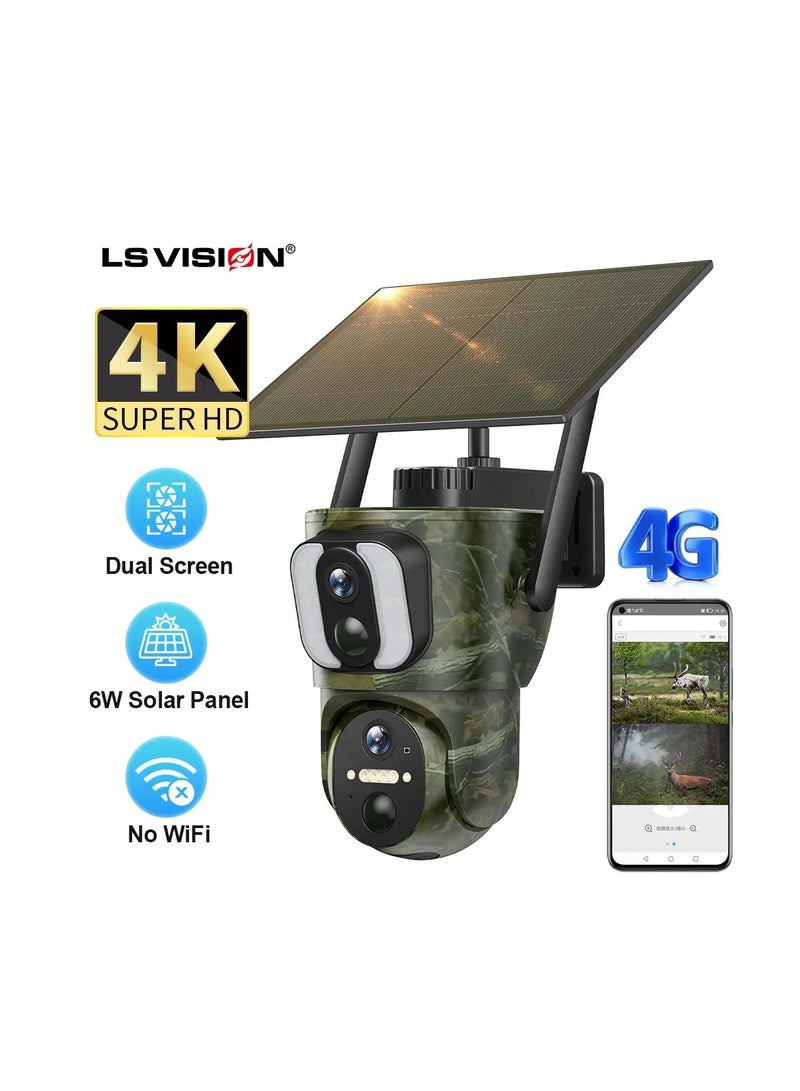 LS VISION 4K 4G Dual Screen Solar Trail Camera Outdoor Dual PIR Detection PTZ Security Cam 2-Way Talk Waterproof Wildlife Camera