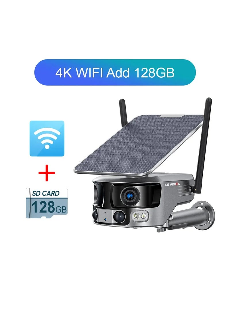LS VISION 4K 180° Ultra Wide View Angle 4G Solar Security Camera Outdoor WIFI 4X Zoom Dual Lens PIR Human Detection CCTV Camera