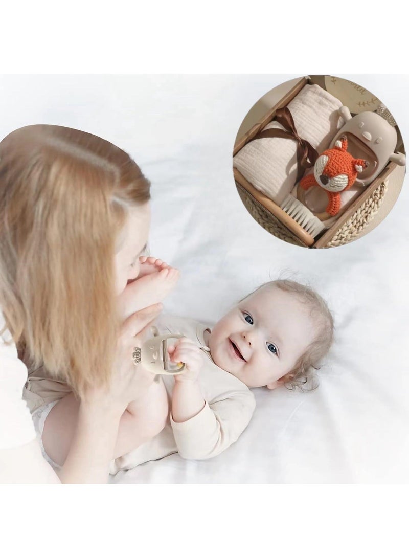 Beauenty Baby Gift Set for Newborn - 6 PCS Newborn Baby Essentials Baby Bath Set with Baby Blanket,Baby Rattle&Teether Toys - New Born Baby Girls & Boys Gift for Baby Shower (Beige)
