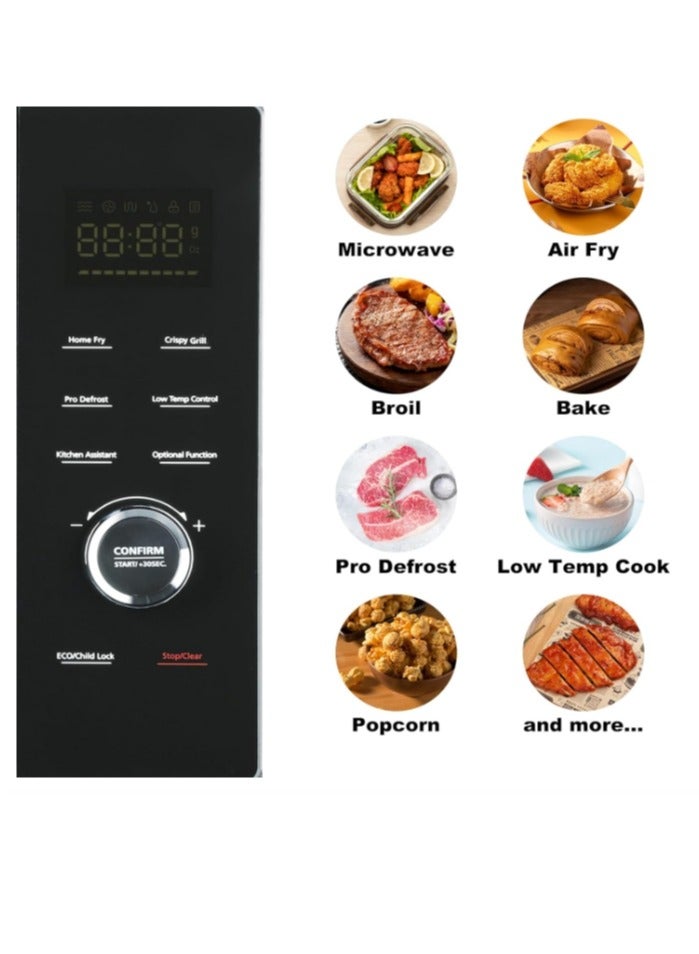 Microwave Oven with Grill and Convection, 34L Solo Microwave Ovens 52cm 1000W 8-in-1 Combo, Air Fryer Easy to Clean Low Temp Control, Deodorization