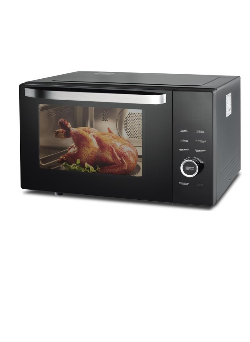 Microwave Oven with Grill and Convection, 34L Solo Microwave Ovens 52cm 1000W 8-in-1 Combo, Air Fryer Easy to Clean Low Temp Control, Deodorization