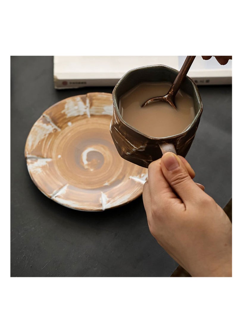 Coffee Mugs, Kiln Glazed Coffee Cup and Plate Set, Vintage Ceramic Afternoon Tea Cup, Stoneware Coffee Mugs, Home Office Drinking Cup, Perfect for Tea, Latte, Hot Beverage