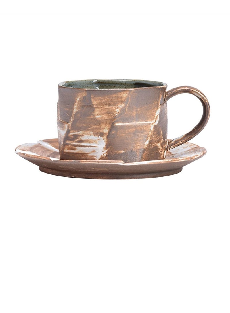 Coffee Mugs, Kiln Glazed Coffee Cup and Plate Set, Vintage Ceramic Afternoon Tea Cup, Stoneware Coffee Mugs, Home Office Drinking Cup, Perfect for Tea, Latte, Hot Beverage