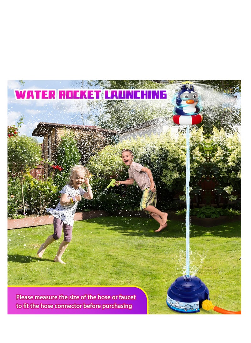 Water Rocket Sprinkler for Kids, Outdoor Games Yard Sprinkler Toy, Water Toys Kids Sprinkler, Sprinkler Rocket Launcher, Summer Fun Sprinkler Rocket for Toddler Ages 3+ Gift Ideas (Penguin)