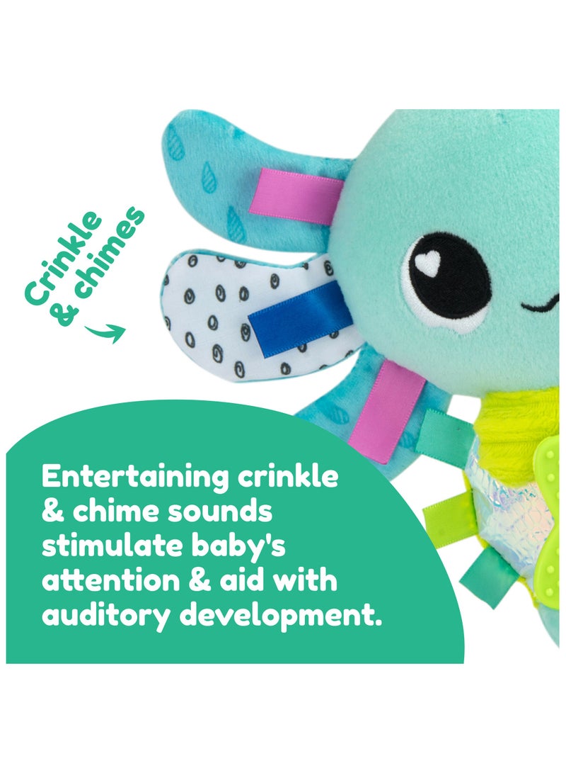 Alise the Axolotl: Colorful Clip-and-Go Pram Toy with Chewy Teether, Crinkly Features for Sensory Development, Ideal Baby Shower Gift, Suitable for 0-6 Months and Up, Multicolored