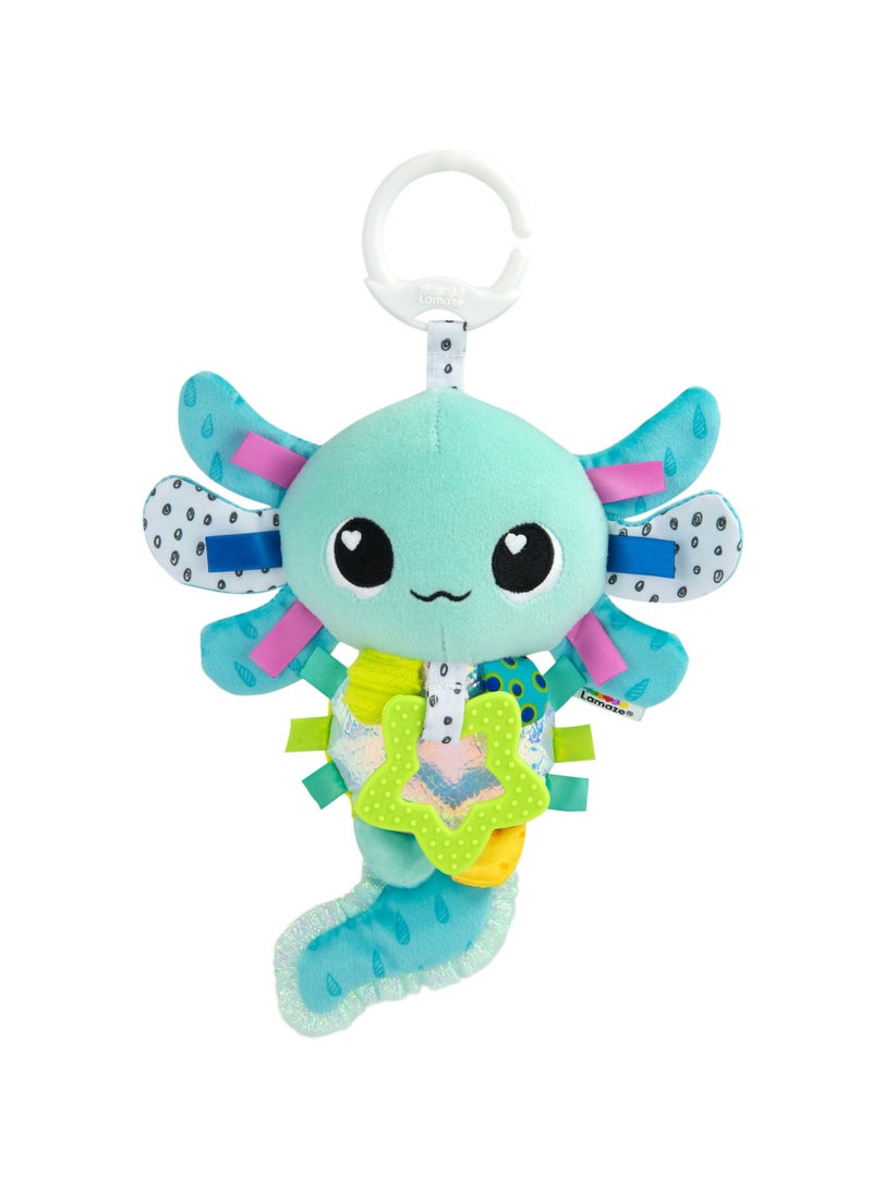 Alise the Axolotl: Colorful Clip-and-Go Pram Toy with Chewy Teether, Crinkly Features for Sensory Development, Ideal Baby Shower Gift, Suitable for 0-6 Months and Up, Multicolored