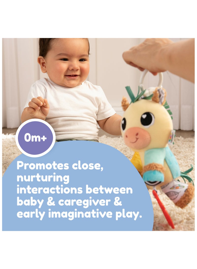 Carson Clydesdale: Clip-and-Go Baby Pram Toy, Multicolored Sensory Horse with Crinkly Features and Chewy Teether, Ideal for Early Learning and Development, Suitable for Ages 0-6 Months and Up