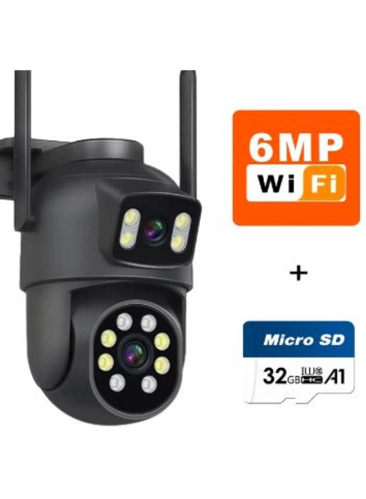 6MP WiFi Camera Outdoor 4X Zoom Three Lens Dual Screens CCTV Video Cam Auto Tracking Security Protection Surveillance With 32GB Card