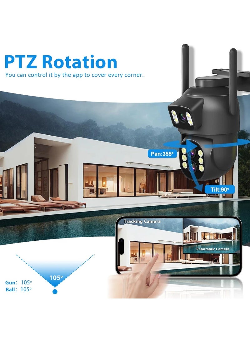 6MP WiFi Camera Outdoor 4X Zoom Three Lens Dual Screens CCTV Video Cam Auto Tracking Security Protection Surveillance With 32GB Card