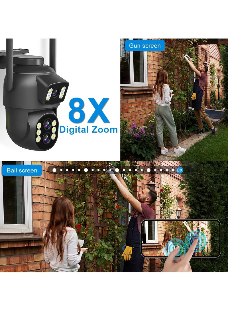 6MP WiFi Camera Outdoor 4X Zoom Three Lens Dual Screens CCTV Video Cam Auto Tracking Security Protection Surveillance With 32GB Card