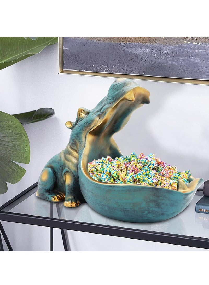 Hippo Statue Home Resin Hippopotamus Figurine Fun Candy Dish, Key Bowl, Sculpture Aesthetic Decor, Home Decor, Big Mouth Sculpture Table Art Decoration Sundries Container Storage Box (Dark Blue)