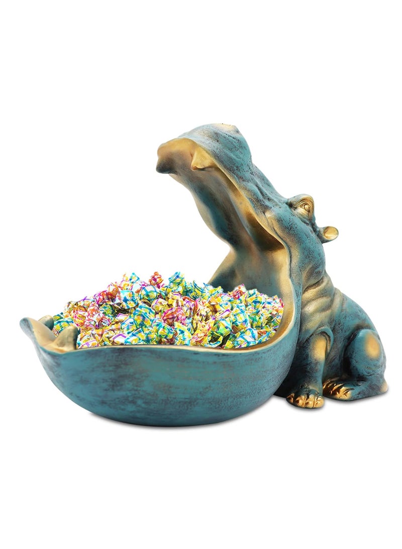 Hippo Statue Home Resin Hippopotamus Figurine Fun Candy Dish, Key Bowl, Sculpture Aesthetic Decor, Home Decor, Big Mouth Sculpture Table Art Decoration Sundries Container Storage Box (Dark Blue)