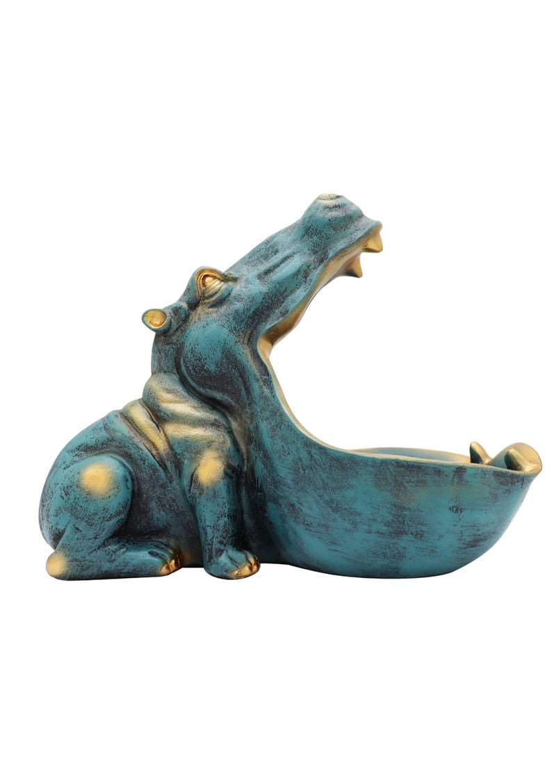 Hippo Statue Home Resin Hippopotamus Figurine Fun Candy Dish, Key Bowl, Sculpture Aesthetic Decor, Home Decor, Big Mouth Sculpture Table Art Decoration Sundries Container Storage Box (Dark Blue)