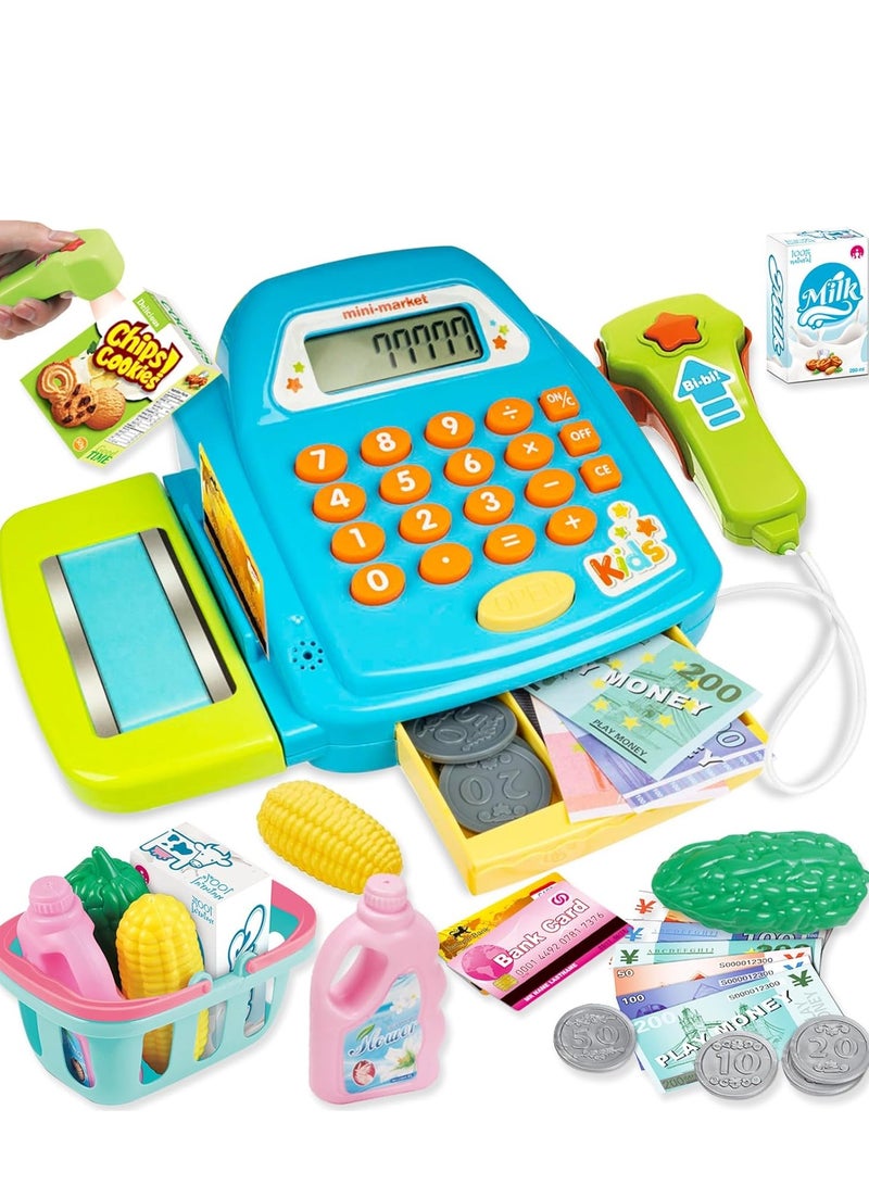 Diy Supermarket Cash Registers with Fruits, Vegetable, Coin, Pretend Play Toys Kids  Sensory Educational Toys