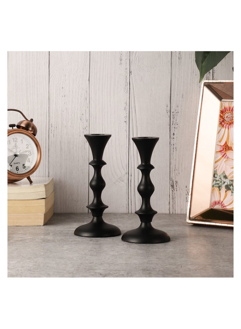 Voidrop set of 2 Pillar Candle Holder,Taper candle holder for retro candleholder, Formal Events, Wedding, Holiday Décor, Dinning Table Centerpiece Candles(Black)