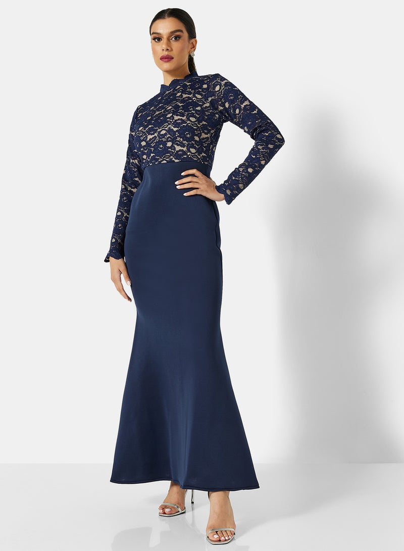 Lace Bodice Dress Blue