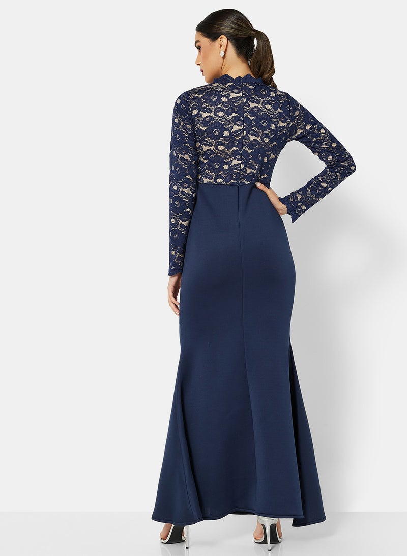 Lace Bodice Dress Blue