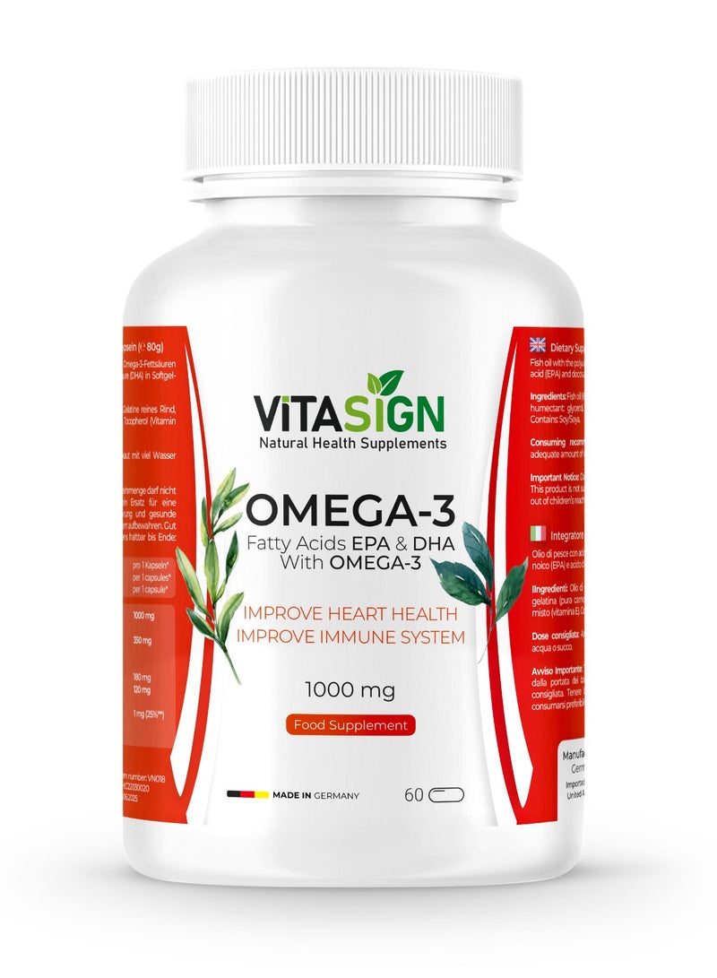 Premium Omega-3 1000mg, 60 Softgels – EPA & DHA, Supports Heart & Brain Health