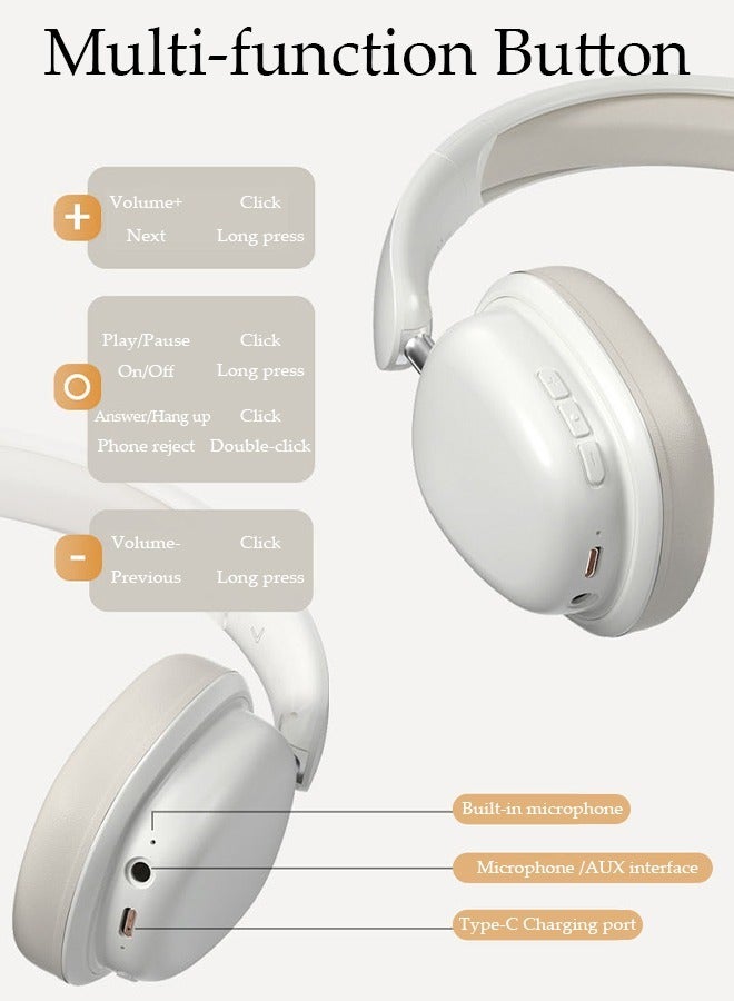 Bluetooth Headphones Over Ear, Bluetooth 5.3 Foldable Adjustable Wireless Earphone with Comfort Fit Ear Cups Multifunction button, Intelligent Noise Reduction for Home Office Travel