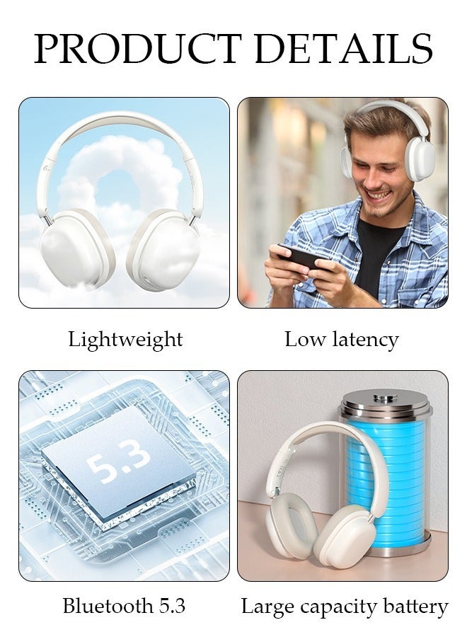 Bluetooth Headphones Over Ear, Bluetooth 5.3 Foldable Adjustable Wireless Earphone with Comfort Fit Ear Cups Multifunction button, Intelligent Noise Reduction for Home Office Travel