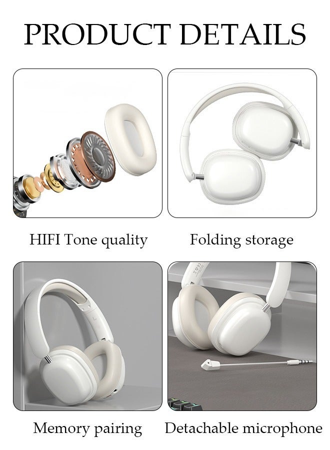 Bluetooth Headphones Over Ear, Bluetooth 5.3 Foldable Adjustable Wireless Earphone with Comfort Fit Ear Cups Multifunction button, Intelligent Noise Reduction for Home Office Travel