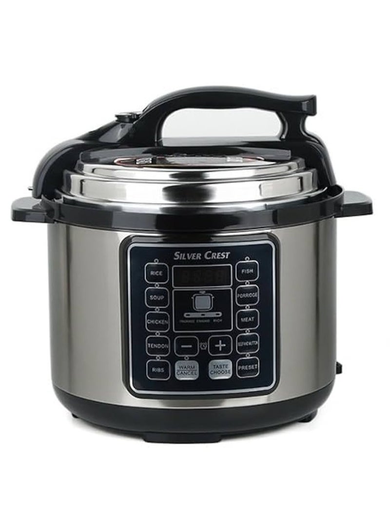 SILVER CREST 10 In 1 Electric Pressure Cooker Instant Programmable Smart Pot 1050 Watts Rice Cooker, 6 Liters, 10 Smart Programs Black MES6817