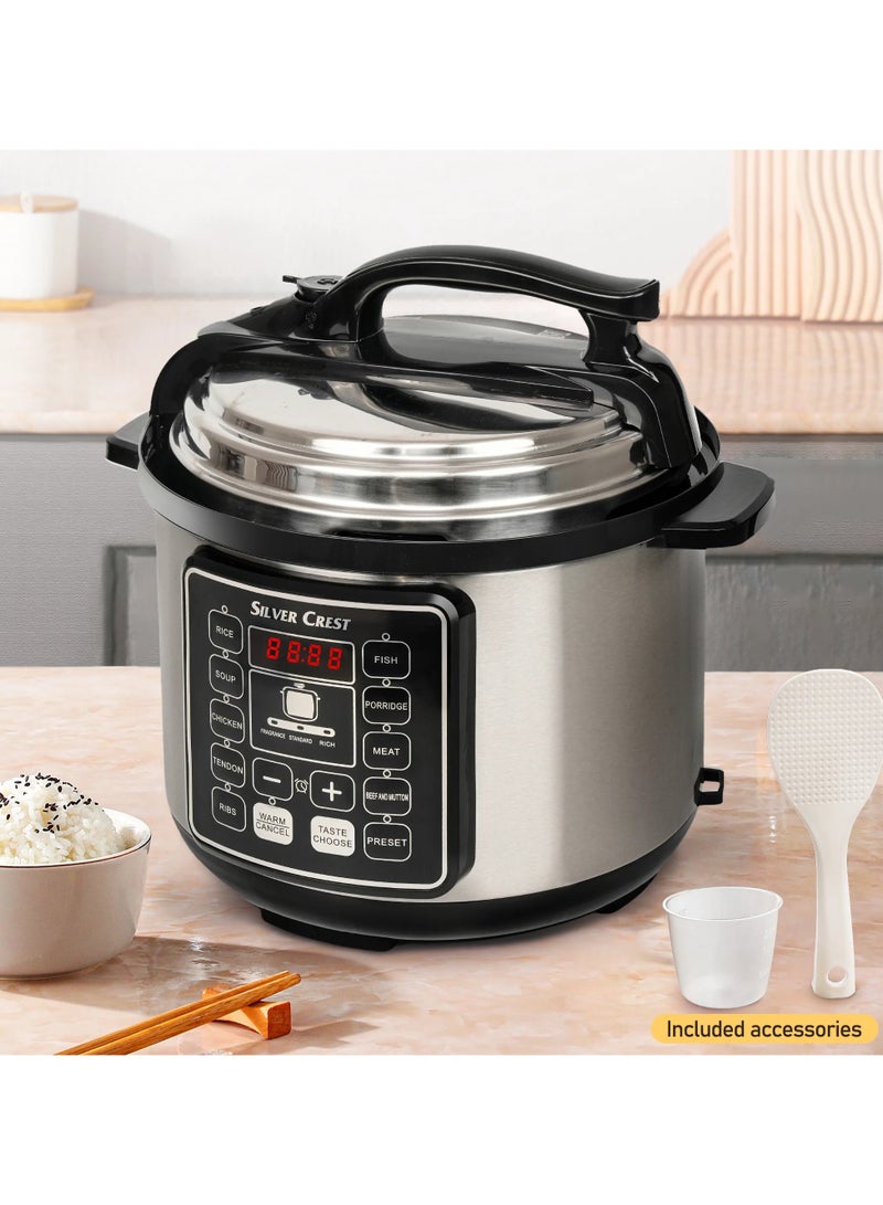 SILVER CREST 10 In 1 Electric Pressure Cooker Instant Programmable Smart Pot 1050 Watts Rice Cooker, 6 Liters, 10 Smart Programs Black MES6817