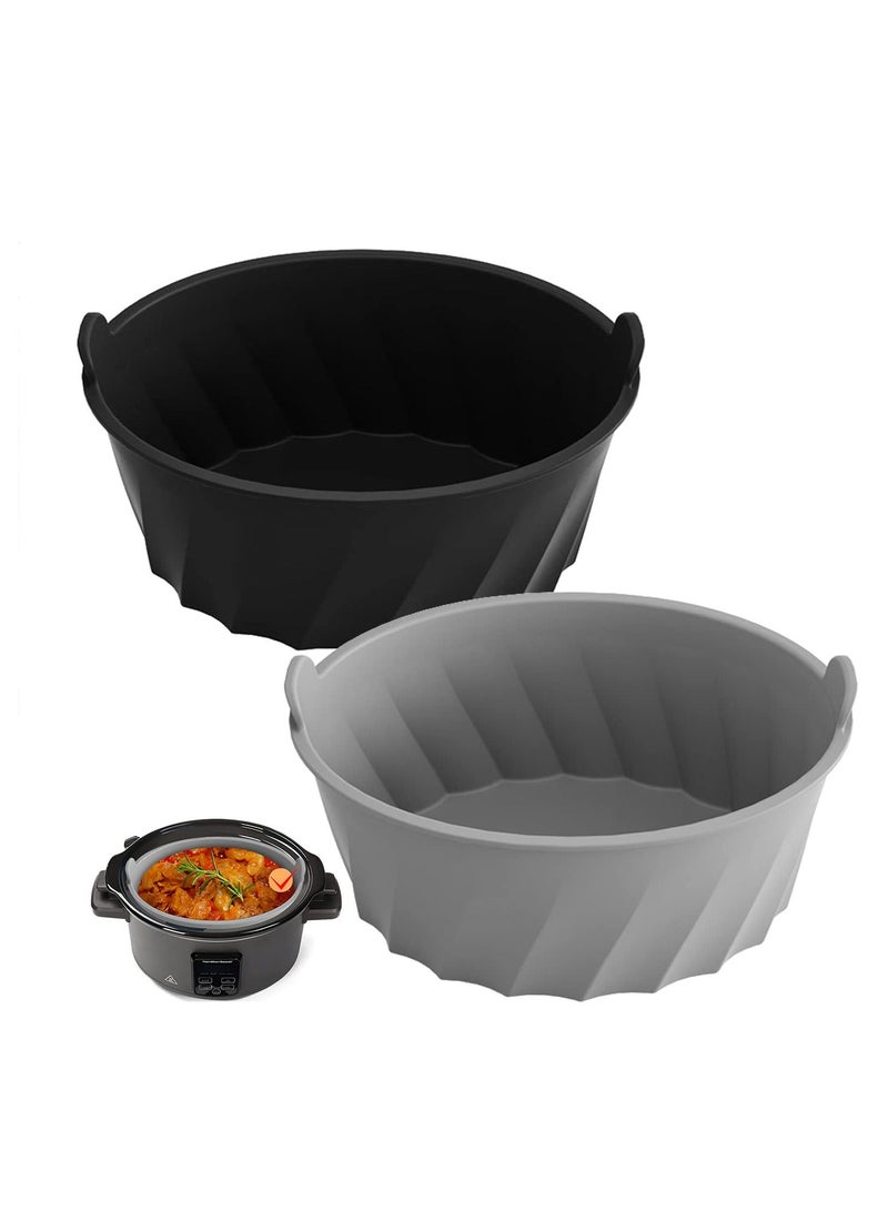 2PCS Food Grade Silicone Slow Cooker Liners,  6-7 Qt Safer Reusable Crockpots Liner Oval Crock Pot Liners Reusable Oval Slow Cooker Silicone Liners for Slow Cookers Crock Pots (Black & Gray)