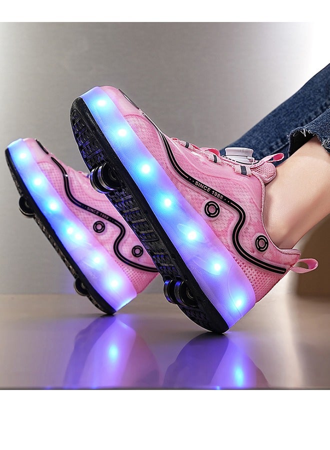 LED Flash Light Fashion Shiny Sneaker Skate Shoes,Roller Skates,Skates Shoes With Four Wheels(Pink)