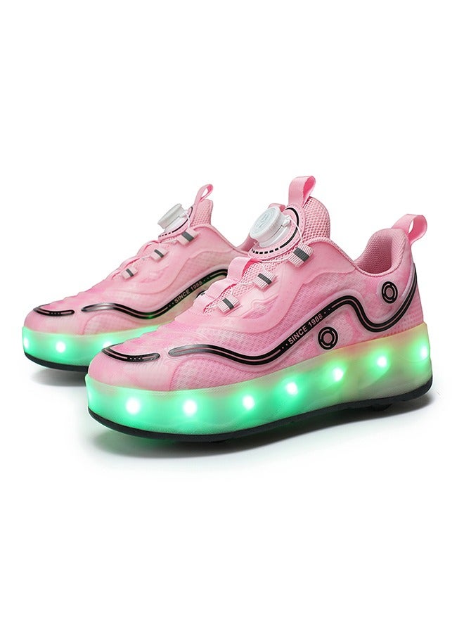 LED Flash Light Fashion Shiny Sneaker Skate Shoes,Roller Skates,Skates Shoes With Four Wheels(Pink)