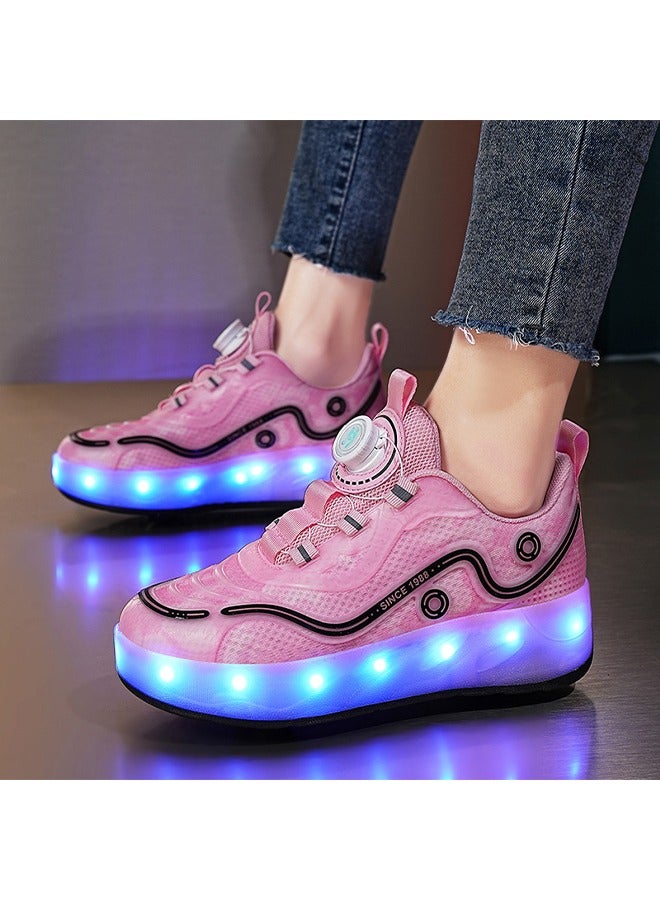 LED Flash Light Fashion Shiny Sneaker Skate Shoes,Roller Skates,Skates Shoes With Four Wheels(Pink)