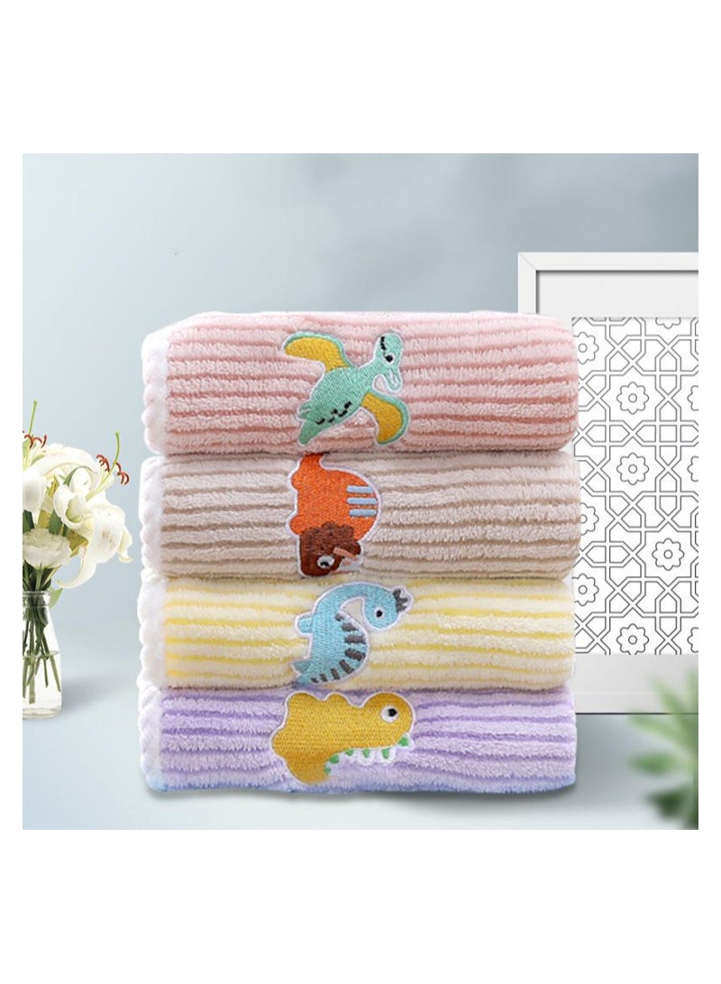 4 Pcs Soft Kids Washcloth Towels with Embroidered, Multicolor Children's Facial Towel, Cotton Baby Face Washer Hand Towels Cute Dinosaurs 25 x 50 CM