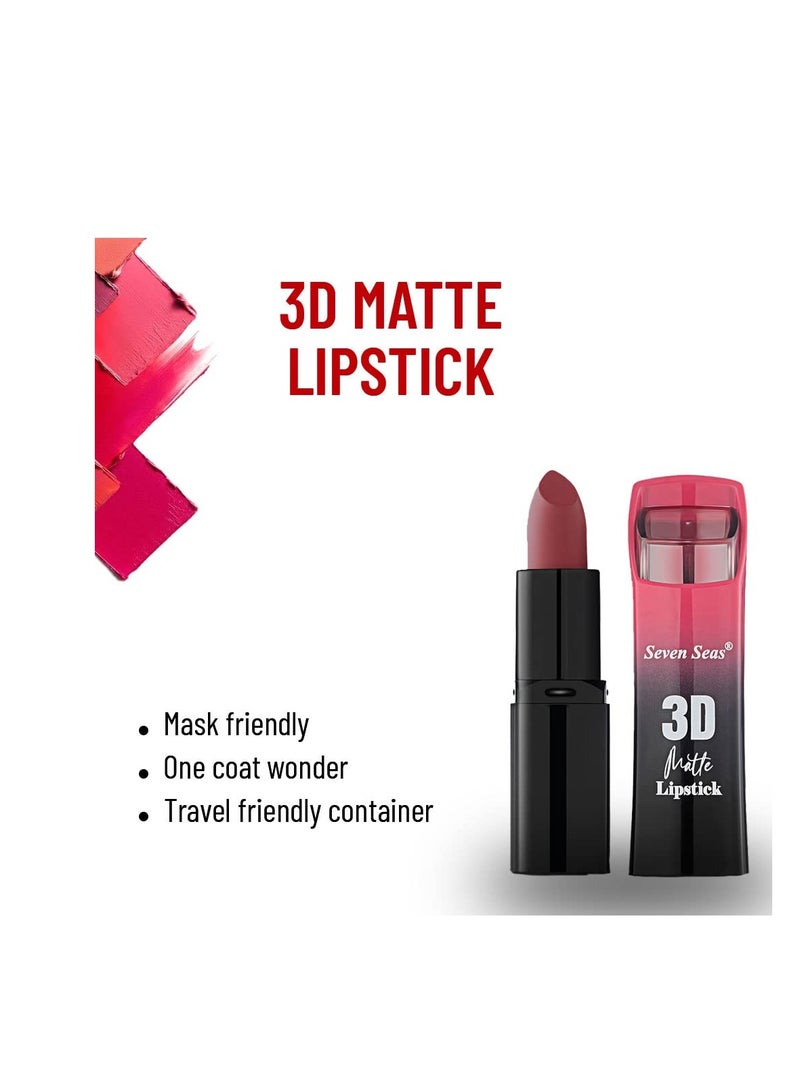 Seven Seas 3D Matte Velvet Finish Full Coverage Matte Long Lasting Lipstick Smooth Application Transferproof and Smudge Proof Highly Pigemented Lipstick for Women