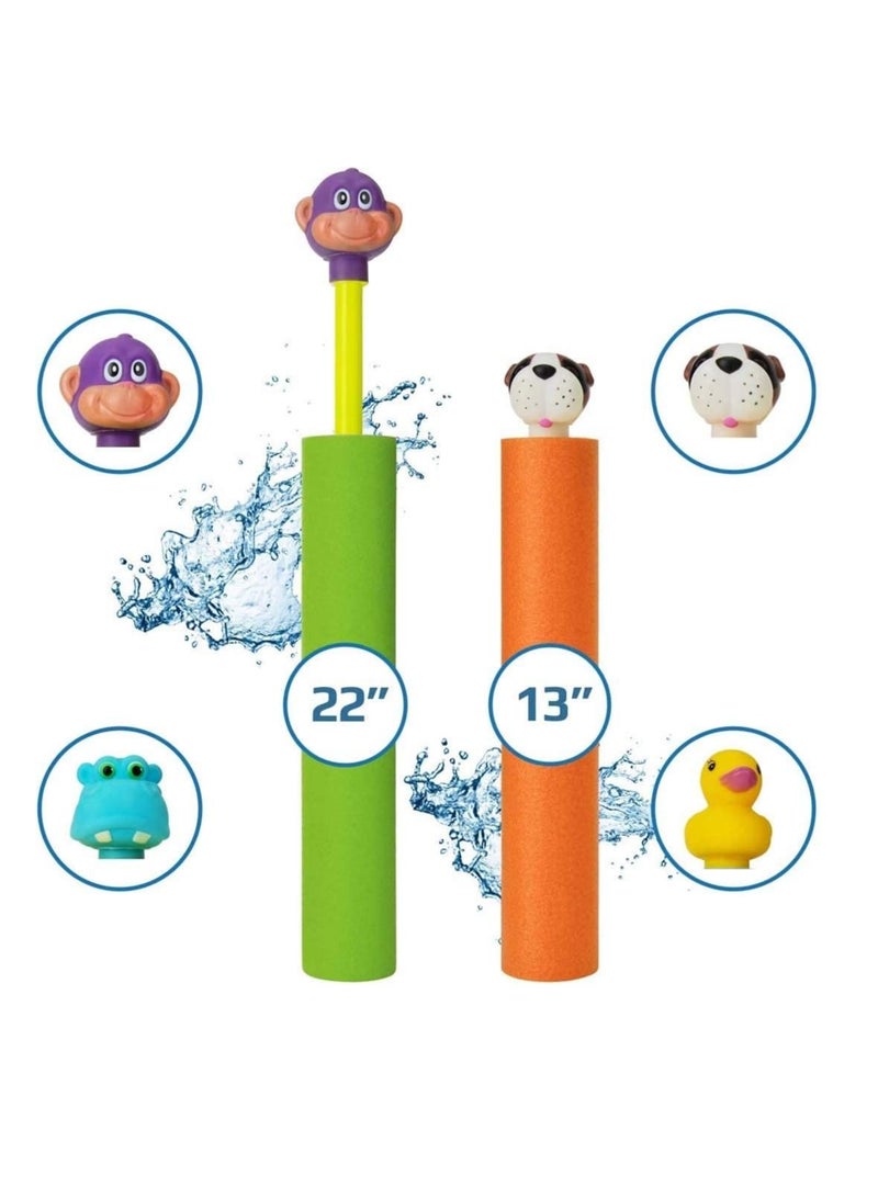 Water Blaster Soaker Toy, Safe Foam Noodles Pump Action Outdoor Water Toy Summer Beach Toy for Kids and Adults - Pool Beach Yard and Park Play, 4 Animal Figures in 4 Bright Colors