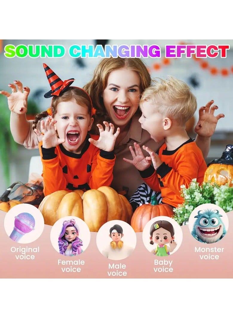 1pc Karaoke Machine Toy With 2pcs Wireless Microphone, LED Light Karaoke Singing Speaker Pink