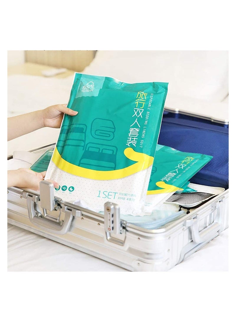 4 PCS Bed Sheets Set Disposable for Travel, Sheets Double Bed Travel Sheets for Hotel, Portable Sheet Quilt Cover Pillowcase Set for Travel Business Trip Spa Hotel, Ready to use Disposable Bedding Set