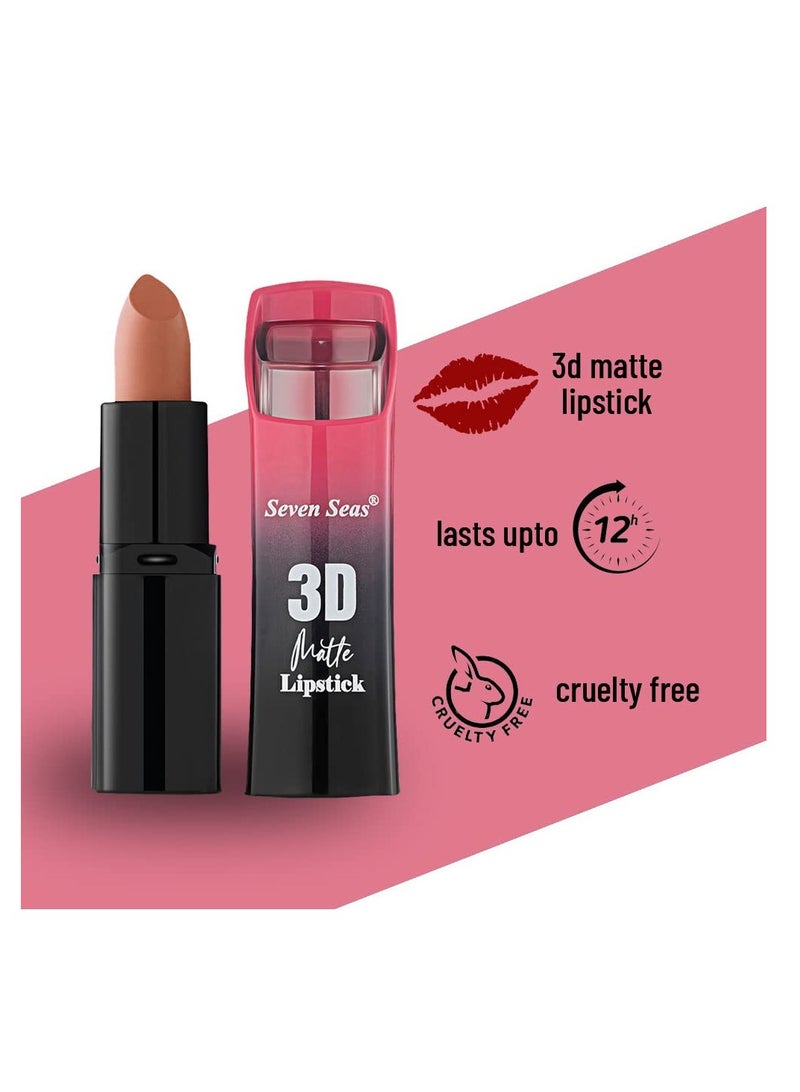 Seven Seas 3D Matte Velvet Finish Full Coverage Matte Long Lasting Lipstick Smooth Application Transferproof and Smudge Proof Highly Pigemented Lipstick for Women Medium Carmine