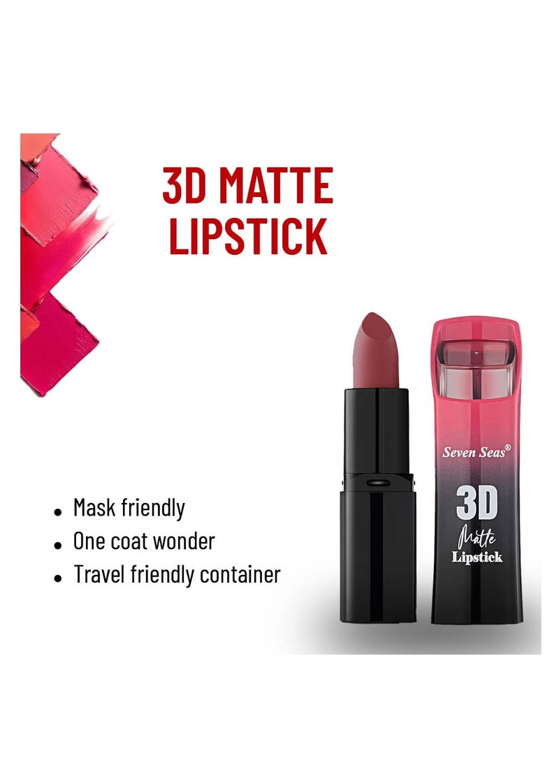 Seven Seas 3D Matte Velvet Finish Full Coverage Matte Long Lasting Lipstick Smooth Application Transferproof and Smudge Proof Highly Pigemented Lipstick for Women Medium Carmine