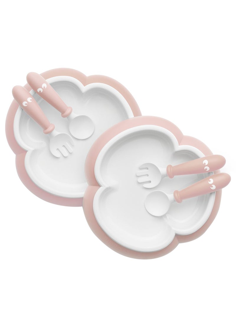 Pack Of 2 Baby Plate, Spoon With Fork For Feeding Powder Pink And White