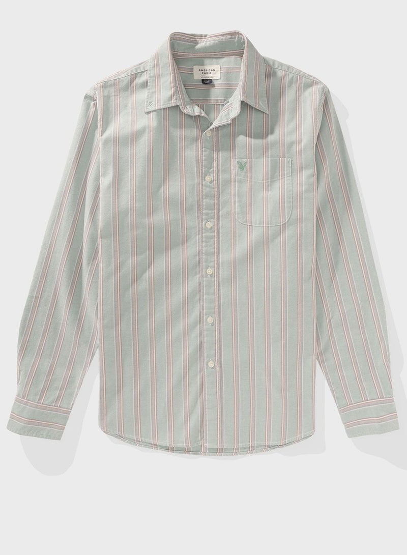 Embroidered Logo Stripe Slim Fit Oxford Shirt