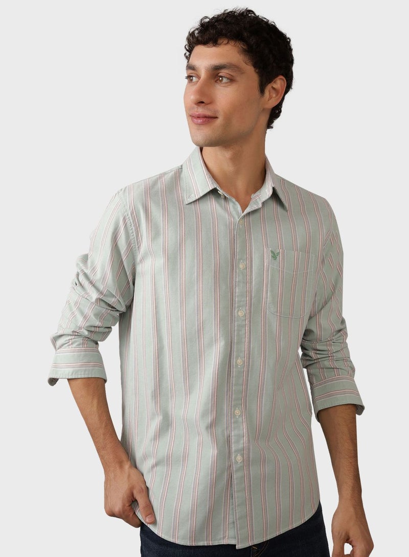 Embroidered Logo Stripe Slim Fit Oxford Shirt