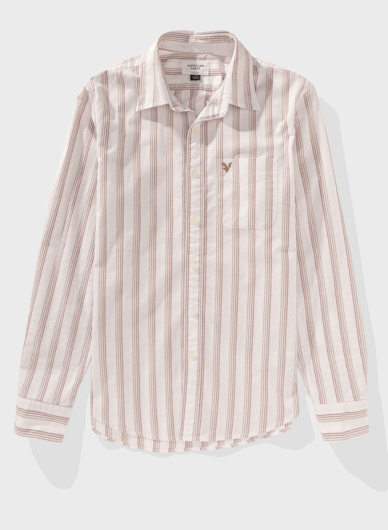 Embroidered Logo Stripe Slim Fit Oxford Shirt