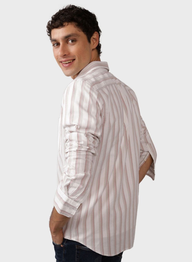 Embroidered Logo Stripe Slim Fit Oxford Shirt