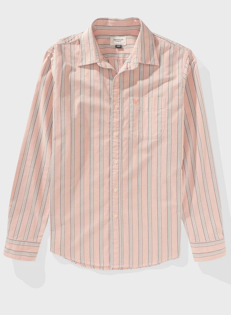 Embroidered Logo Stripe Slim Fit Oxford Shirt